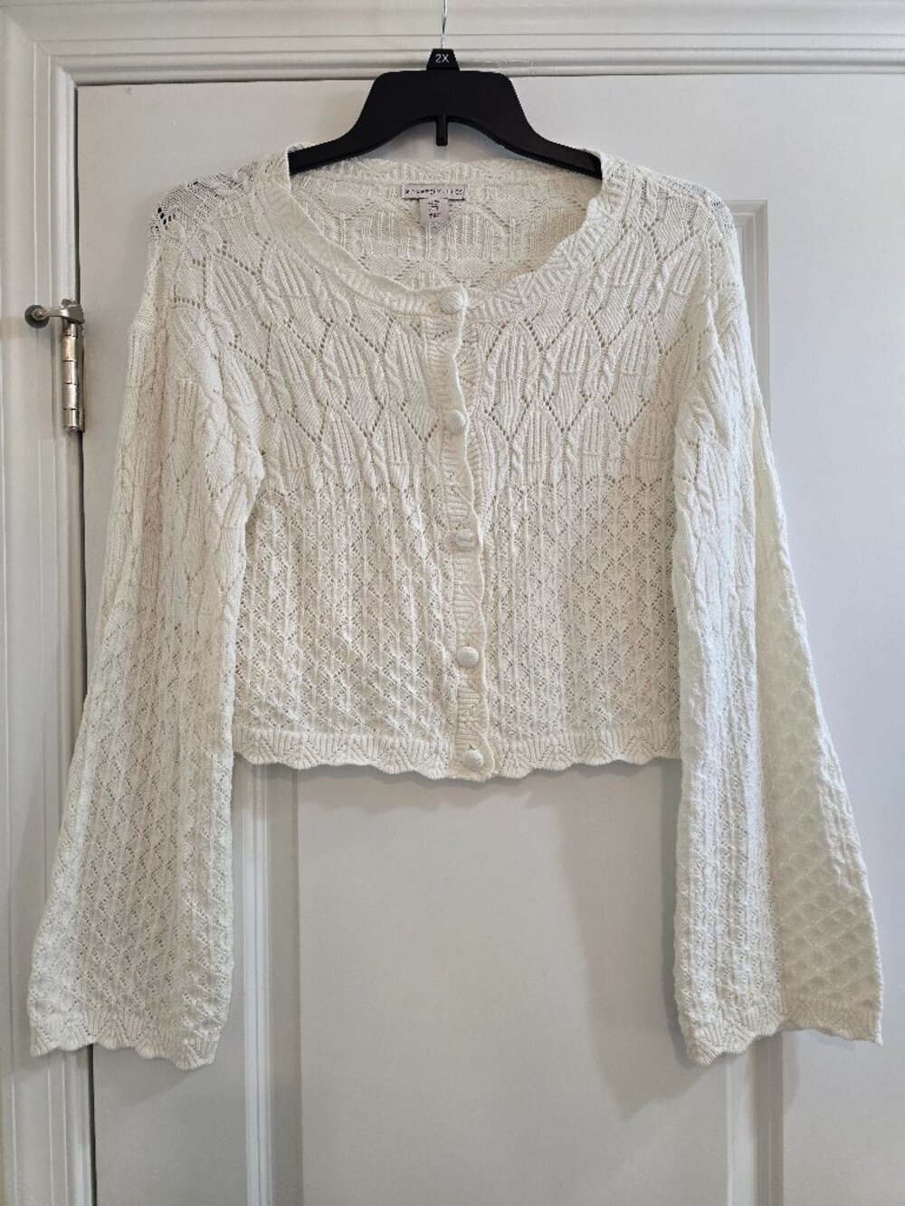 Sincerely Jules - Pointelle Knit Cardigan with Bell Sleeves - White